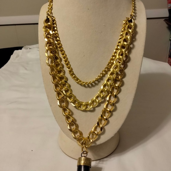 Iris Apfel & Bajalia Gold Chain & Bone Horn Pendent Statement Necklace - Picture 5 of 16